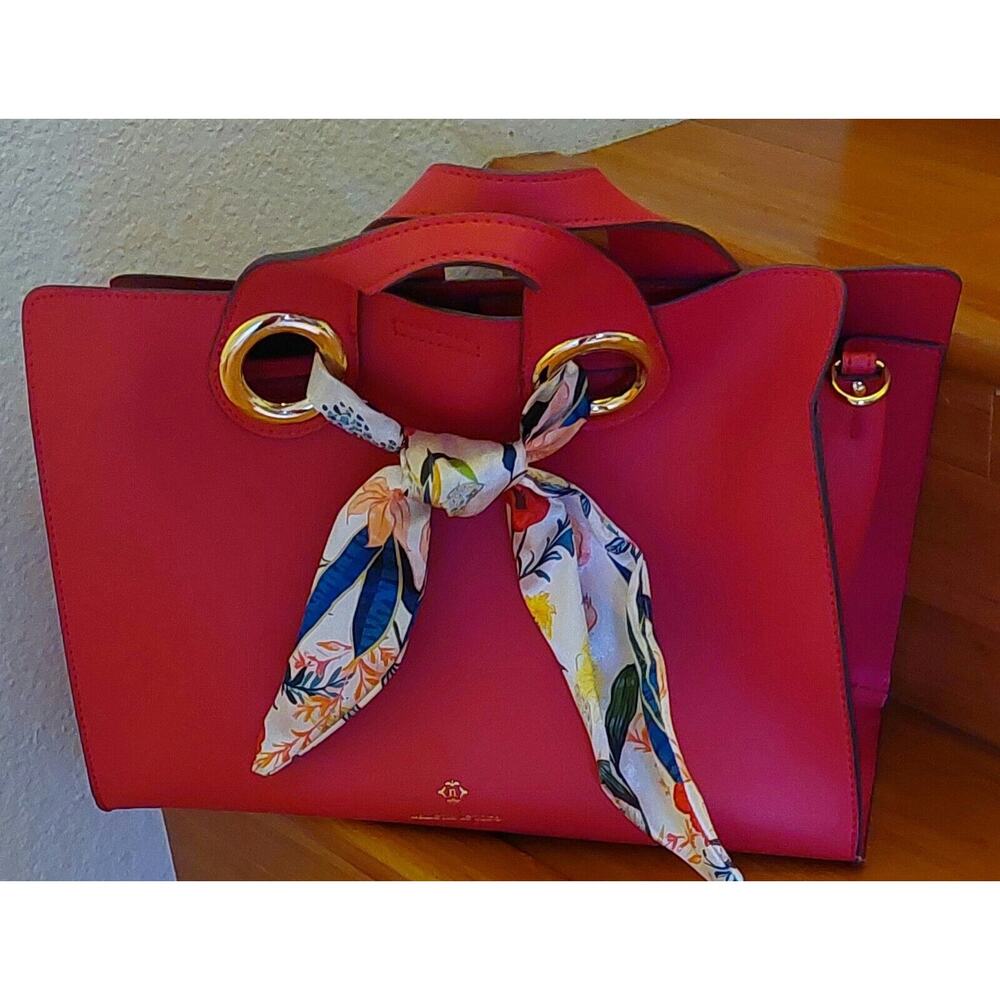WOMENS Nanette Lepore Niccola Satchel Handbag, Vegan Leather Fuchsia Pink